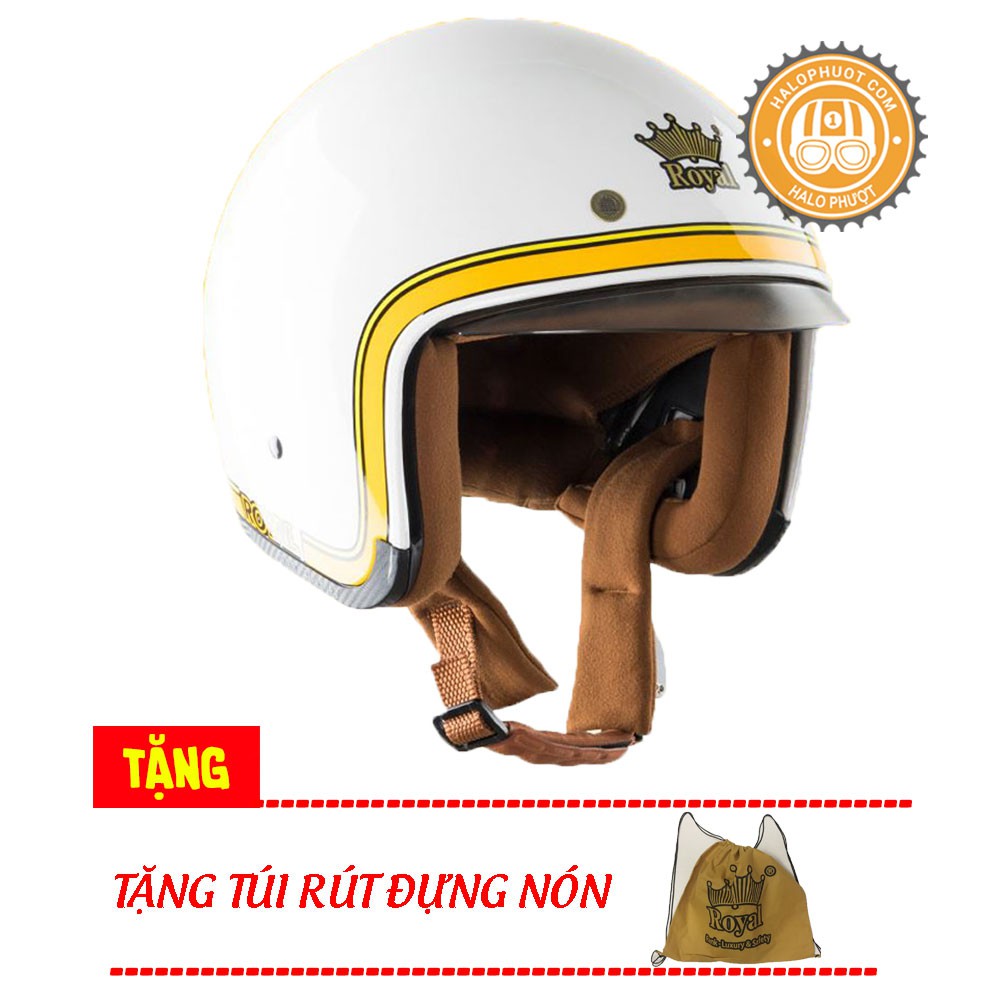 Nón bảo hiểm 3/4 kính âm Royal M139 V10 Trắng (tặng balo rút)