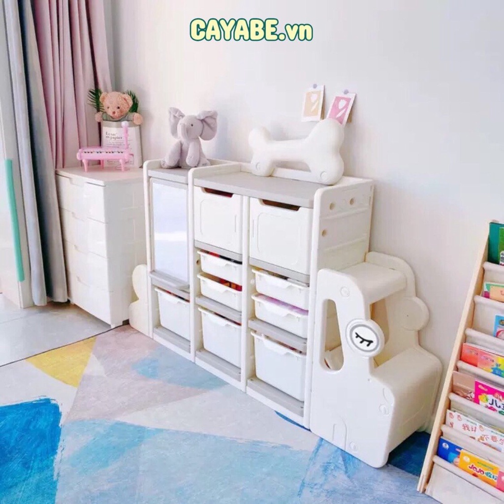 Tủ kệ nhựa - bảng vẽ đa năng đựng đồ chơi, quần áo hình CÚN CON CAYABE màu trắng xám cho bé (Size M/  L)