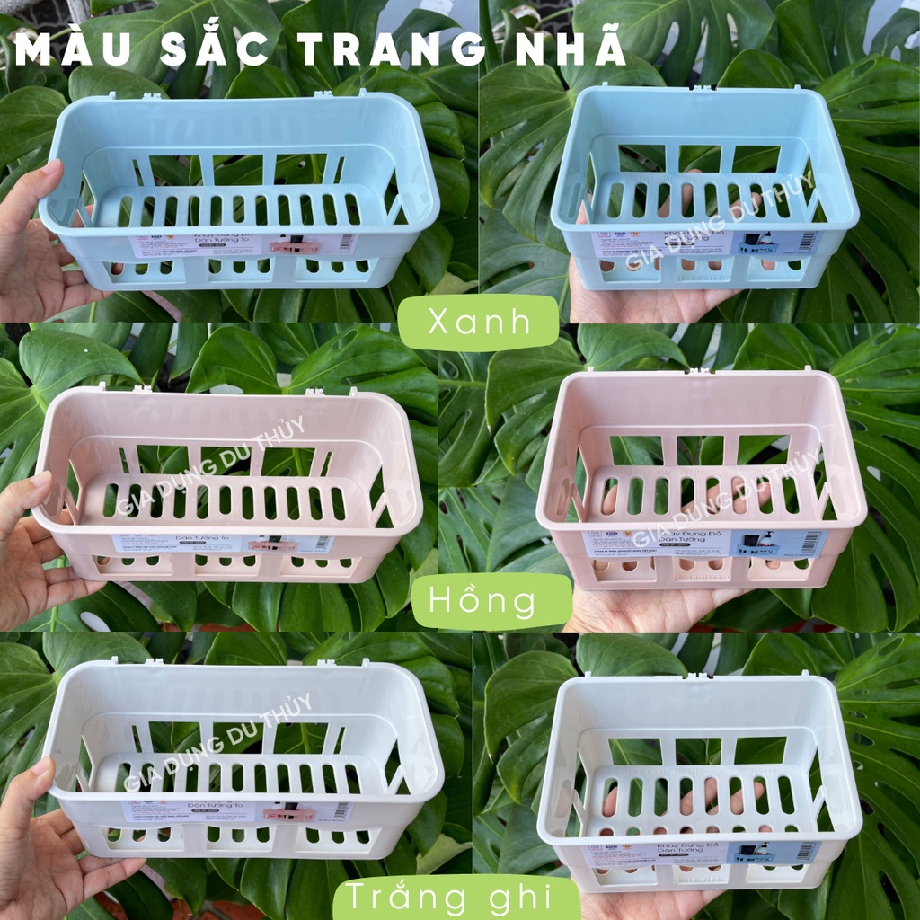 Kệ nhựa dán tường đa năng để đồ nhà tắm, để đồ nhà bếp màu hồng, xanh, trắng ghi 2 kích cỡ chính hãng việt nhật