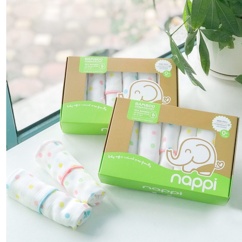 Khăn sữa sợi tre Nappi cho bé sơ sinh hộp 6 chiếc mềm đẹp