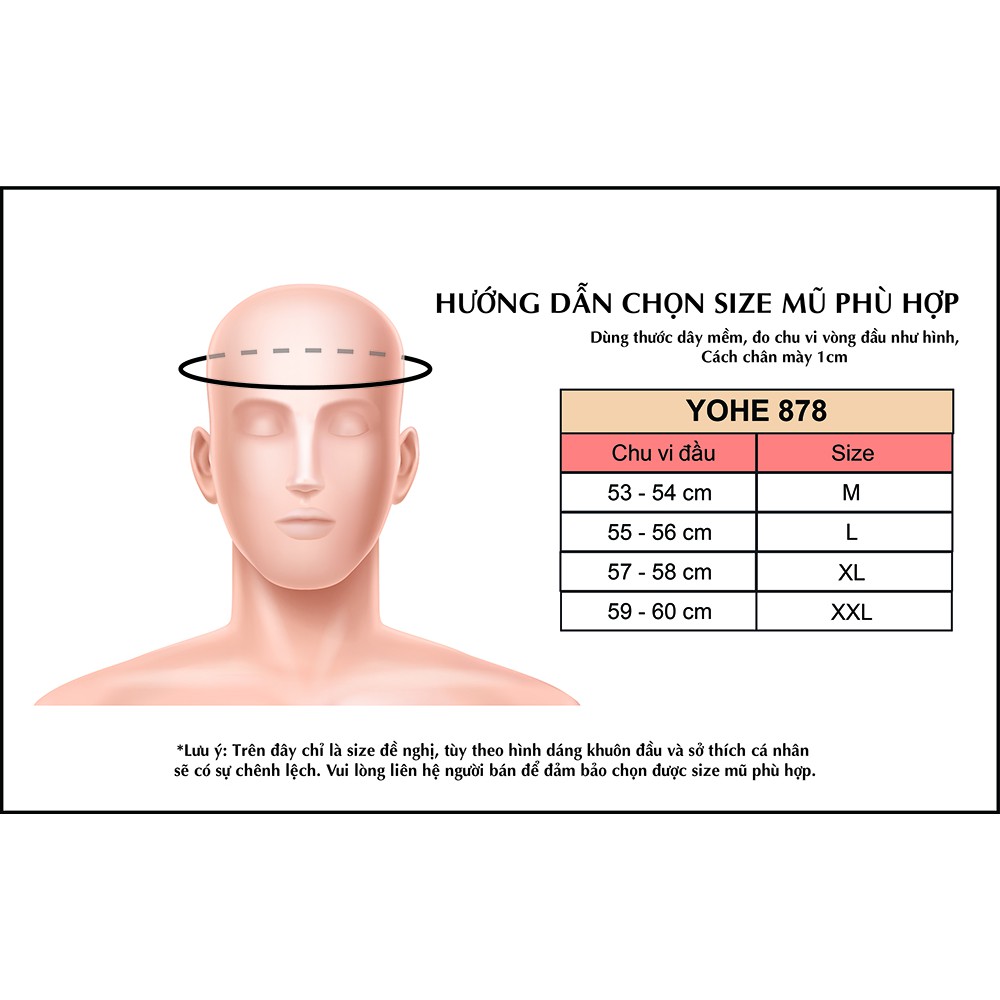 Mũ bảo hiểm 3/4 2 Kính Yohe 878 Plus - Bảo hành 5 năm - SPID.VN