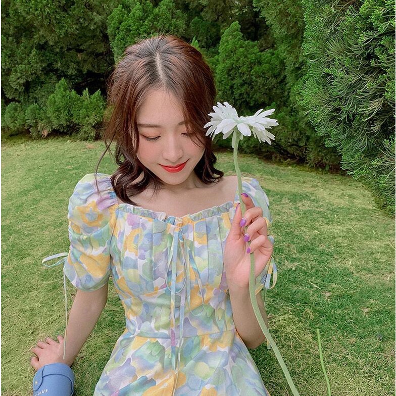 váy xanh bơ đầm bigsize nữ đầm tay phồng đầm nữ váy chữ a ngắn váy hoa nhí vintage đầm đi tiệc váy tiểu thư sang chảnh đầm cổ vuông đầm hở lưng