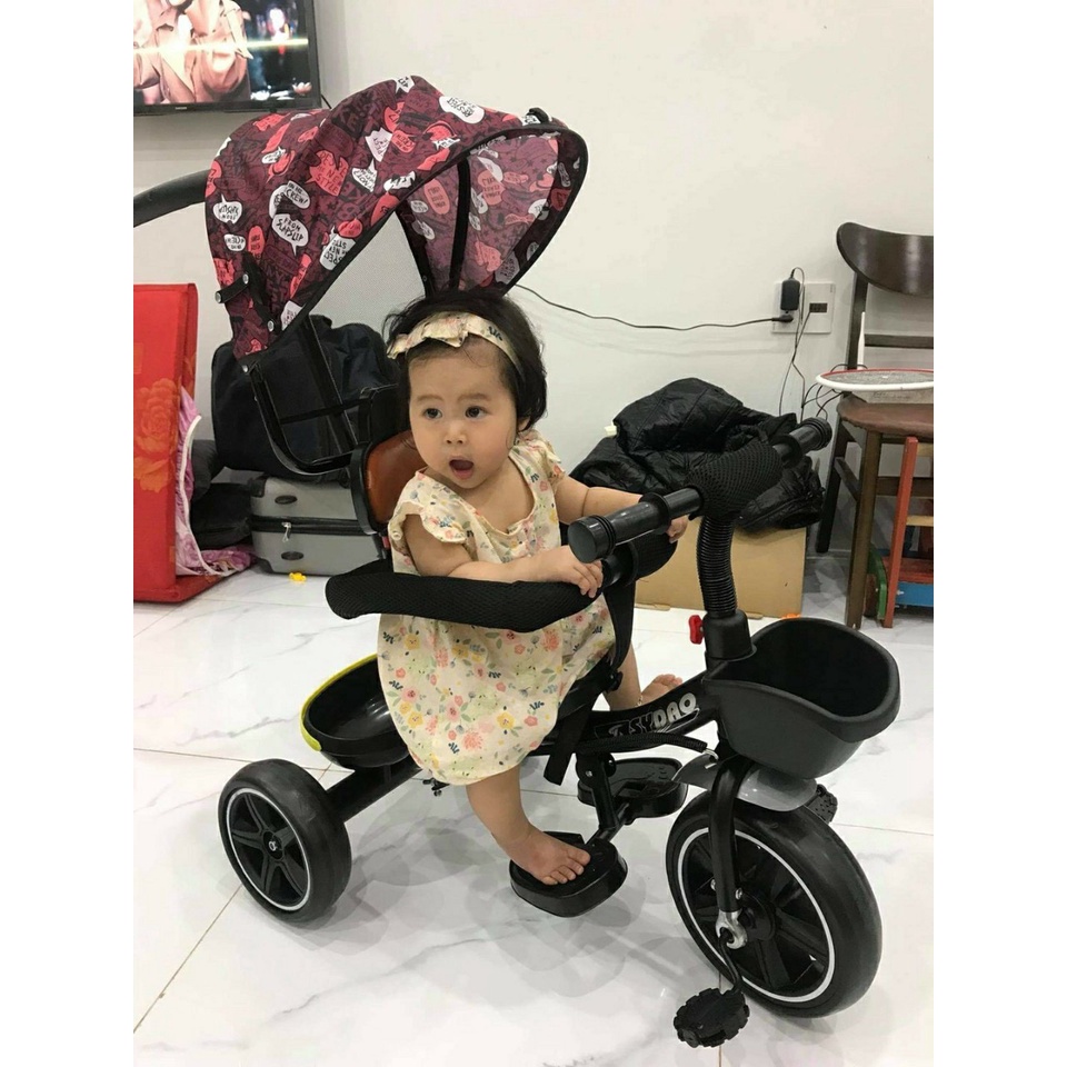 Xe đạp 3 bánh có mái che và tay đẩy kèm đệm