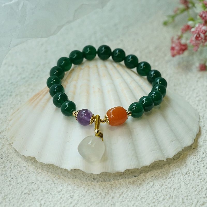 Vòng Tay Chuỗi Hạt Đá Mã Não Màu Vàng Mặt Dây Hình Bí Ngô Phong Cách Mới