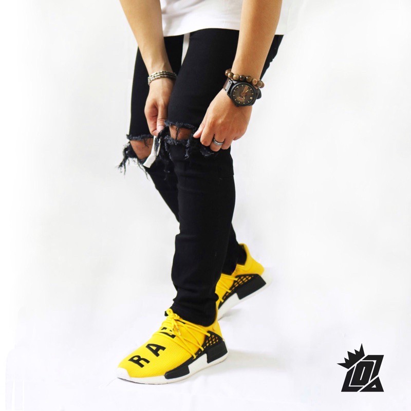 Quần jean nam màu đen Streetwear DATINO form Skinny rách gối chất Denim co giãn, bền màu