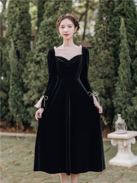 Đầm nhung đen phối thắt nơ siêu sang chảnh kèm ảnh thật👑👑 | BigBuy360 - bigbuy360.vn