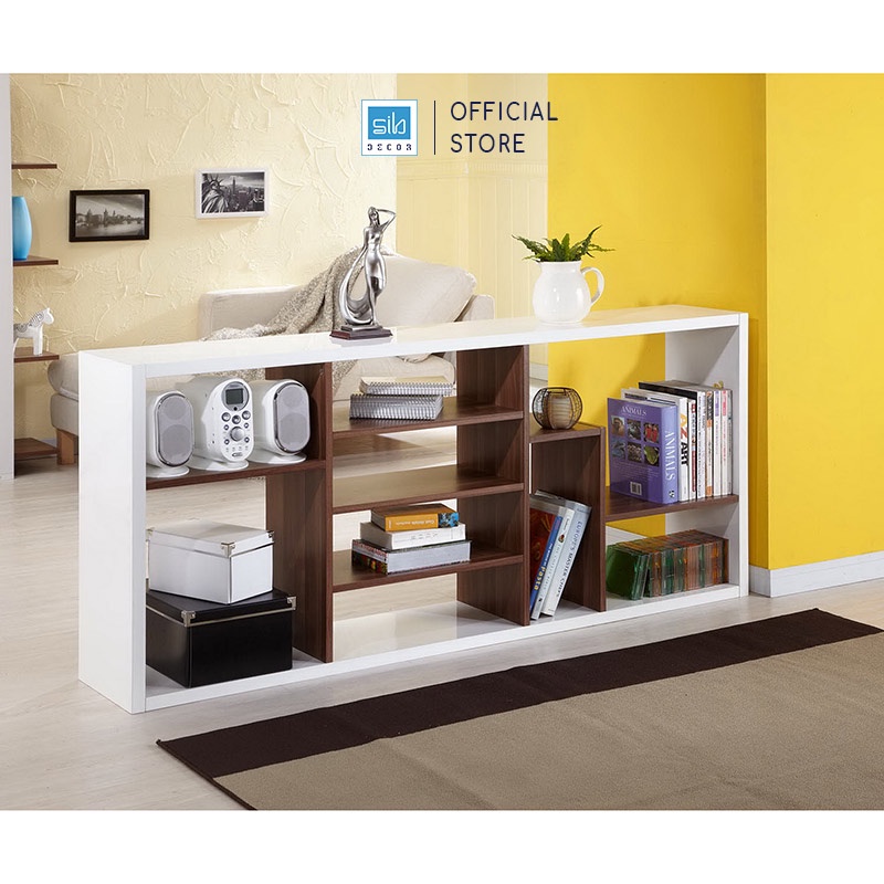 Kệ Sách Gỗ SIB Decor Nhiều Ngăn Màu Trắng Phối Vân Gỗ Nâu Đẹp Tinh Tế Và Hiện Đại, Để Sách Vở, Tranh Ảnh