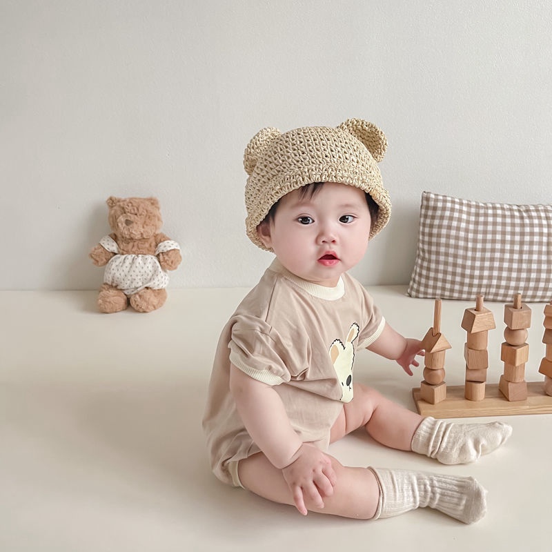 Áo Liền Quần Ngắn Tay Họa Tiết Gấu Hoạt Hình Thời Trang Mùa Hè Cho Trẻ Em