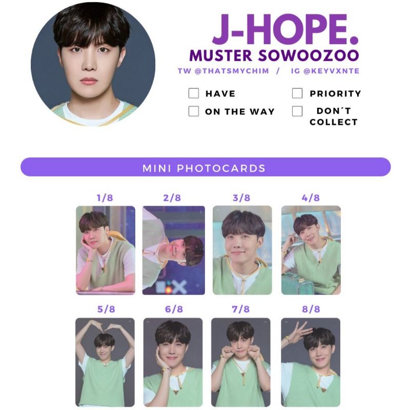 Card BTS Mini Photocard BTS Sowoozoo official