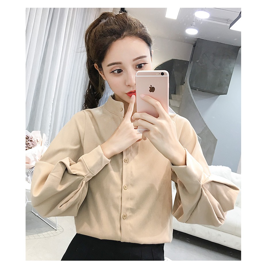 Áo sơ mi SUXI dài tay form rộng phong cách Hàn Quốc