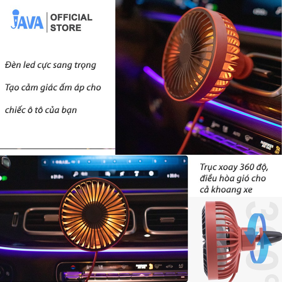 Quạt gió xe hơi, oto làm mát 360 độ - Kẹp được ghế sau, cửa gió điều hòa