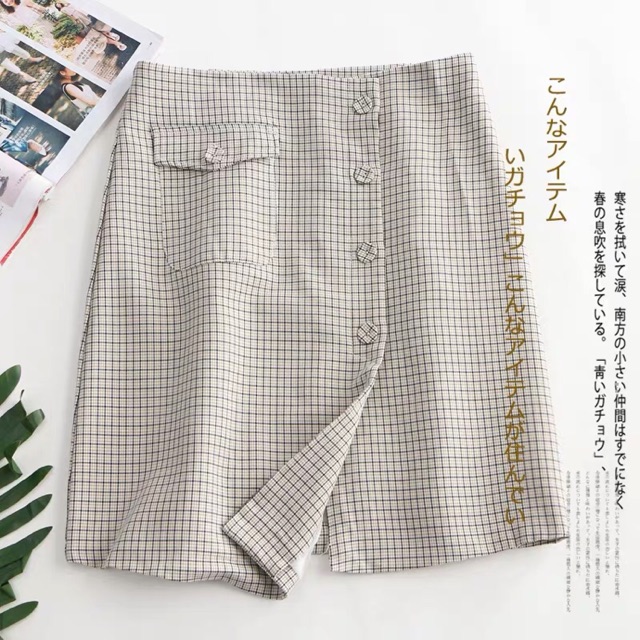 [Quynhmai2204]Chân váy cotton kẻ caro đắp vạt phối túi hàng xuất dư | BigBuy360 - bigbuy360.vn