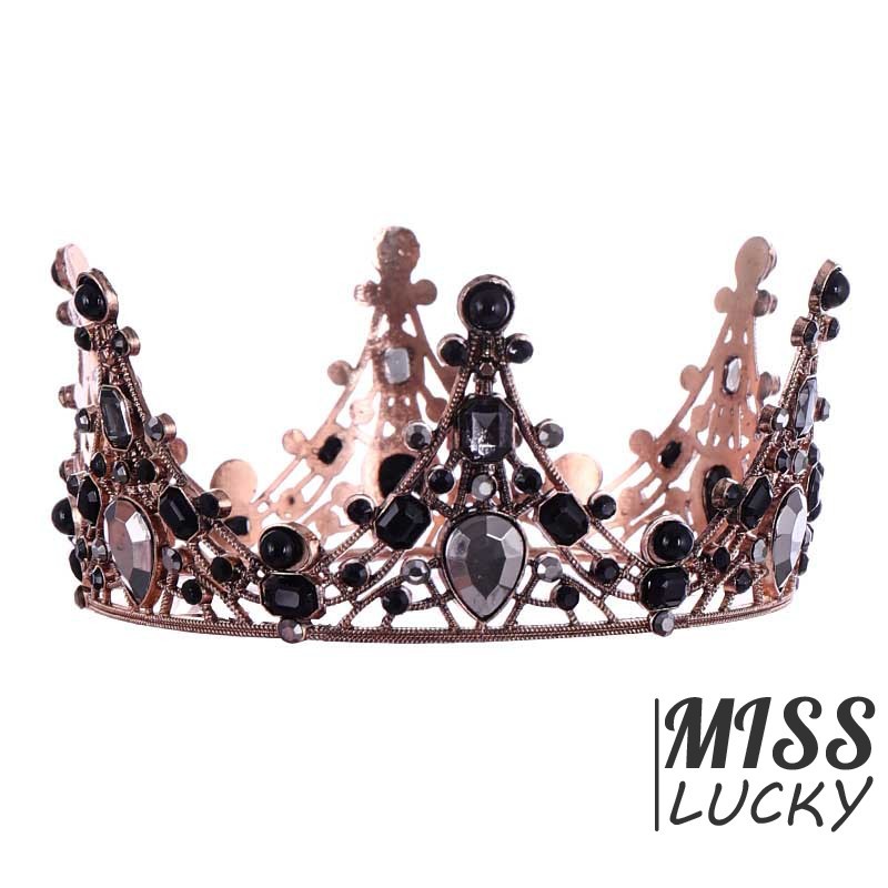 Vương miện nữ hoàng phong cách vintage đính đá màu đen thanh lịch