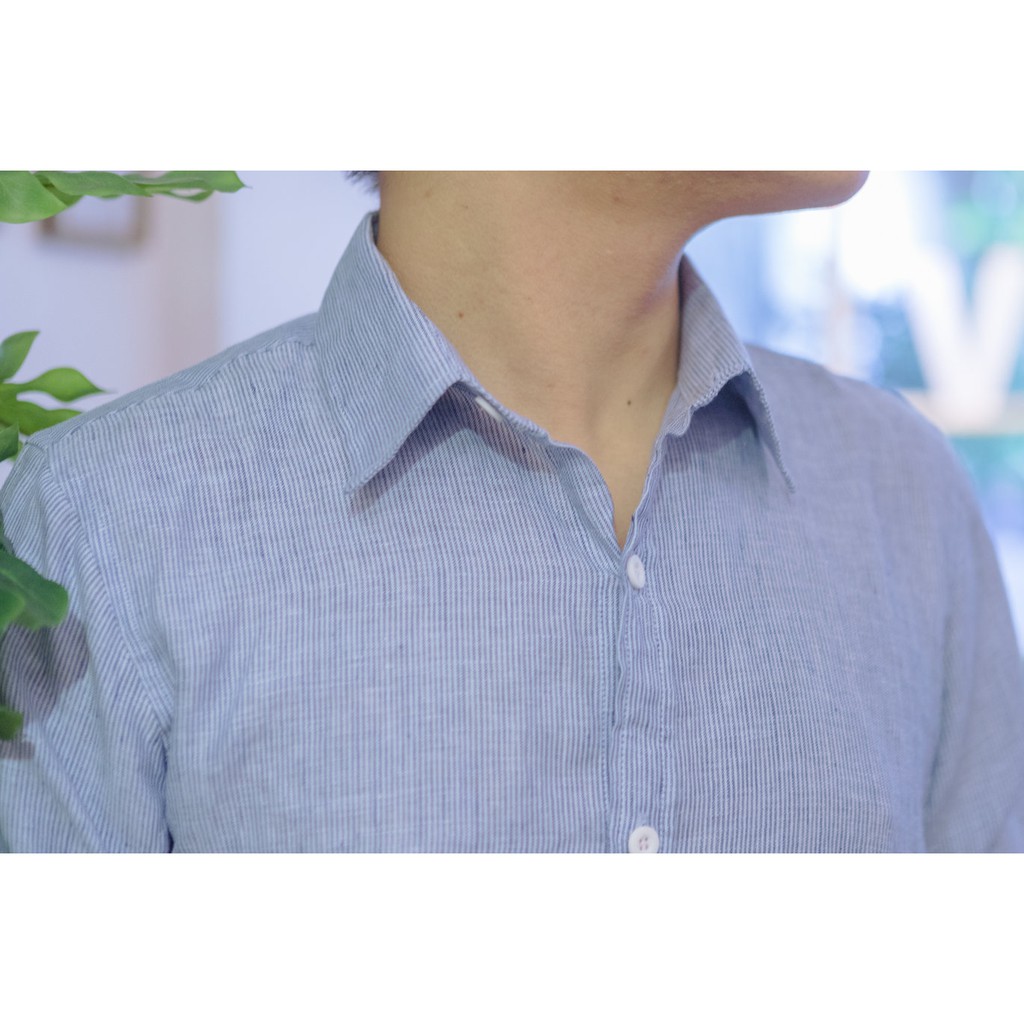 Áo Sơ Mi Nam Linen Thái (Sọc Xanh)