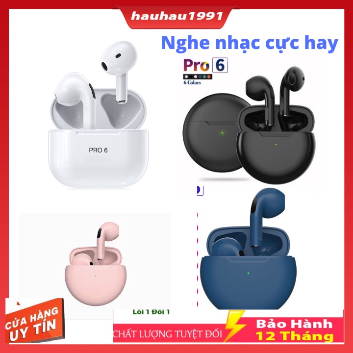 Tai Nghe Pro 6 Tai Nghe Bluetooth Không Dây Pro6 Dùng cho Cả Androi và Ios Nghe Nhạc Cực Hay. Bảo Hành 12 tháng
