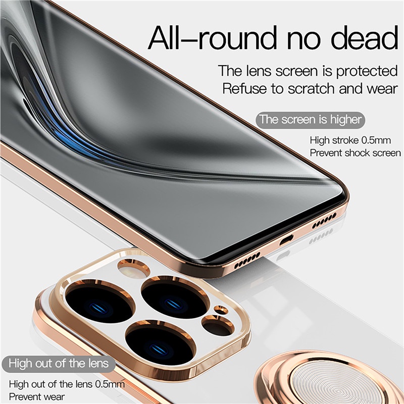 Ốp Điện Thoại Silicon Mạ Điện Kèm Giá Đỡ Nhẫn Sang Trọng Cho iPhone 12 13 14 Pro Max 11 Pro Max