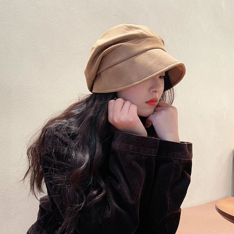 Mũ bucket chất liệu da lộn thiết kế phía trước dài phía sau ngắn thời trang thu đông cho nữ