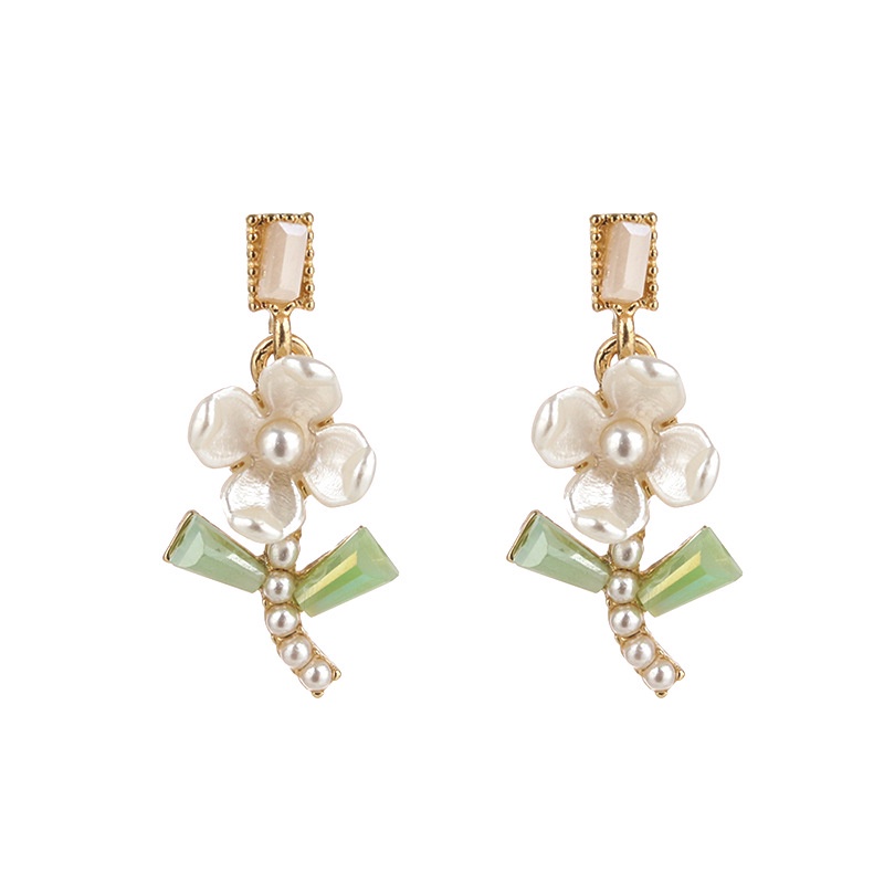 Bông Tai Hình Hoa Trắng/Lá Xanh Kiểu Hàn Quốc Xinh Xắn Cho Nữ