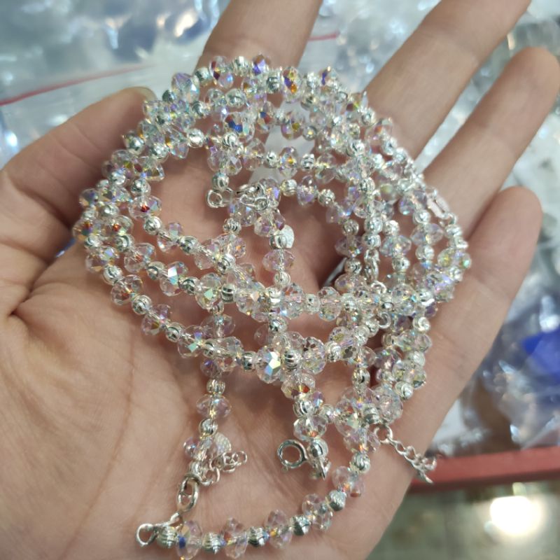 Lắc tay bạc lắc pha lê mix bi bạc ta siêu xinh