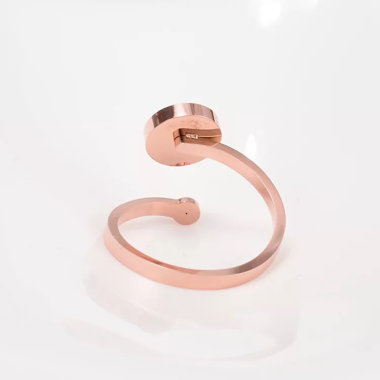 Nhẫn hở khắc số la mã tròn bằng thép titan mạ vàng hồng 18k phong cách hàn quốc roman cho nữ