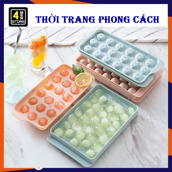 Khay đá bi tròn tủ lạnh 33 viên có nắp đậy - Khuôn làm thạch hoa quả hình bi tròn ngộ nghĩnh