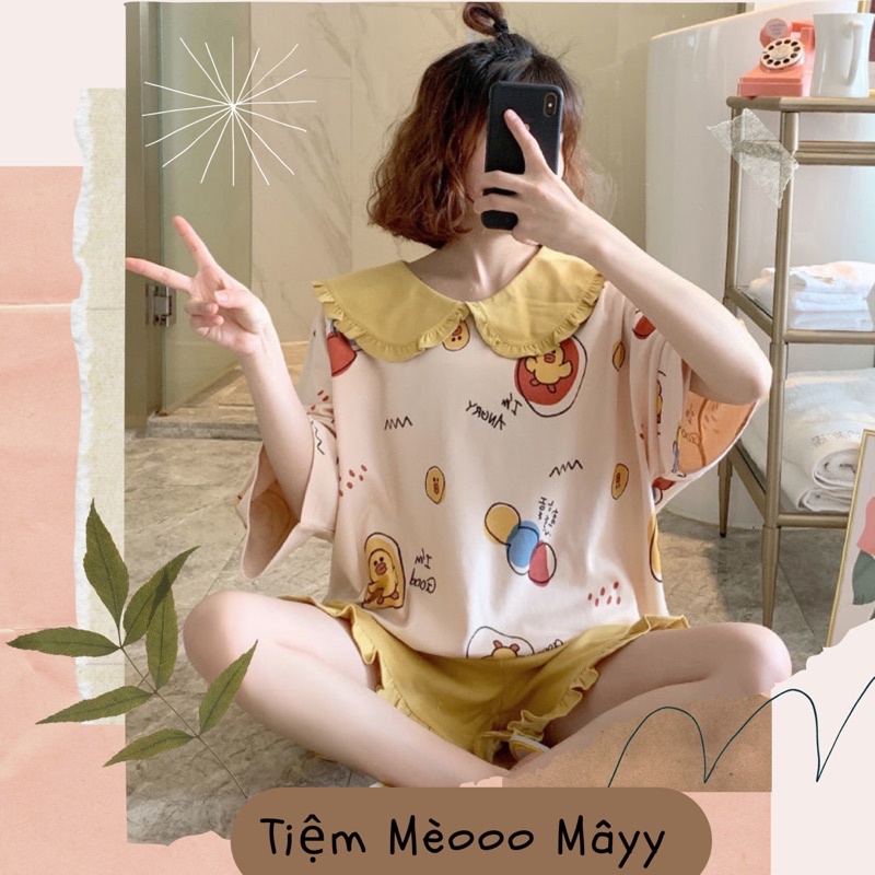 Đồ Ngủ 🌸Bộ Đồ Ngủ Nữ Ngắn Tay Xinh Xắn Cổ Bèo Mùa Hè Cute Phong Cách Hàn Quốc-Tiệm Mèoo Mâyy | BigBuy360 - bigbuy360.vn