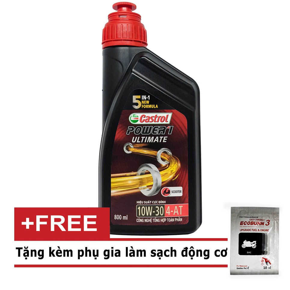 Dầu nhớt xe tay ga Castrol Power1 Ultimate 10W30 800ml + Tặng phụ gia làm mát động cơ - Shopnhottot