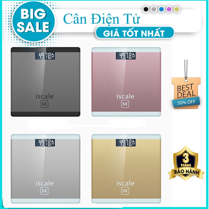 Cân sức khỏe điện tử ISCALE hàng chuẩn, cân điện tử gia đình mặt kính cường lực cao cấp