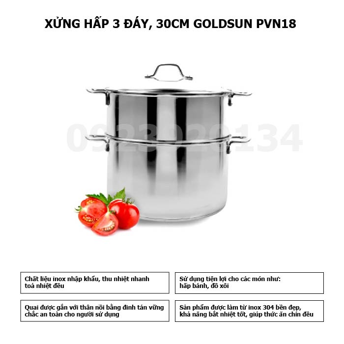 Xửng hấp 3 đáy, 30cm Goldsun PVN18