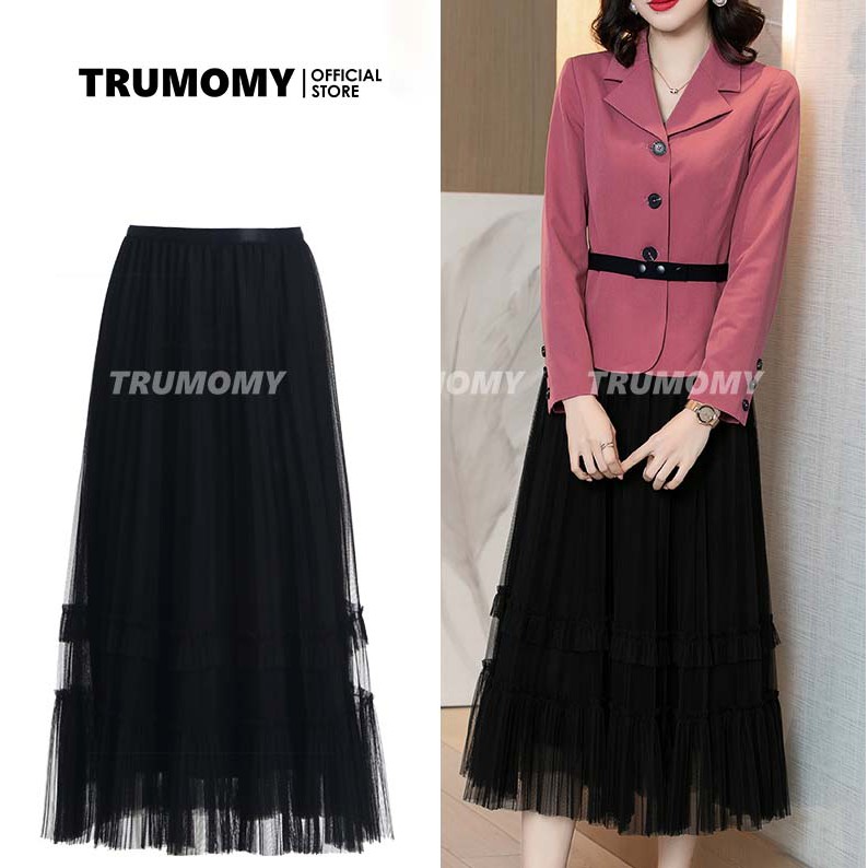 [Mặc 2 mặt] Chân váy xếp ly dáng A xòe dài midi 2 tầng mặc được 2 kiểu ren lụa Quảng Châu - Trumomy | BigBuy360 - bigbuy360.vn