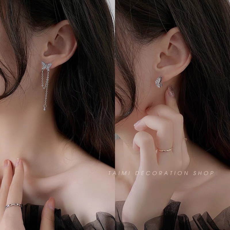 Khuyên tai nạm đá nhân tạo Bông 2 đôi cá tính sang chảnh 2 chiếc khác nhau