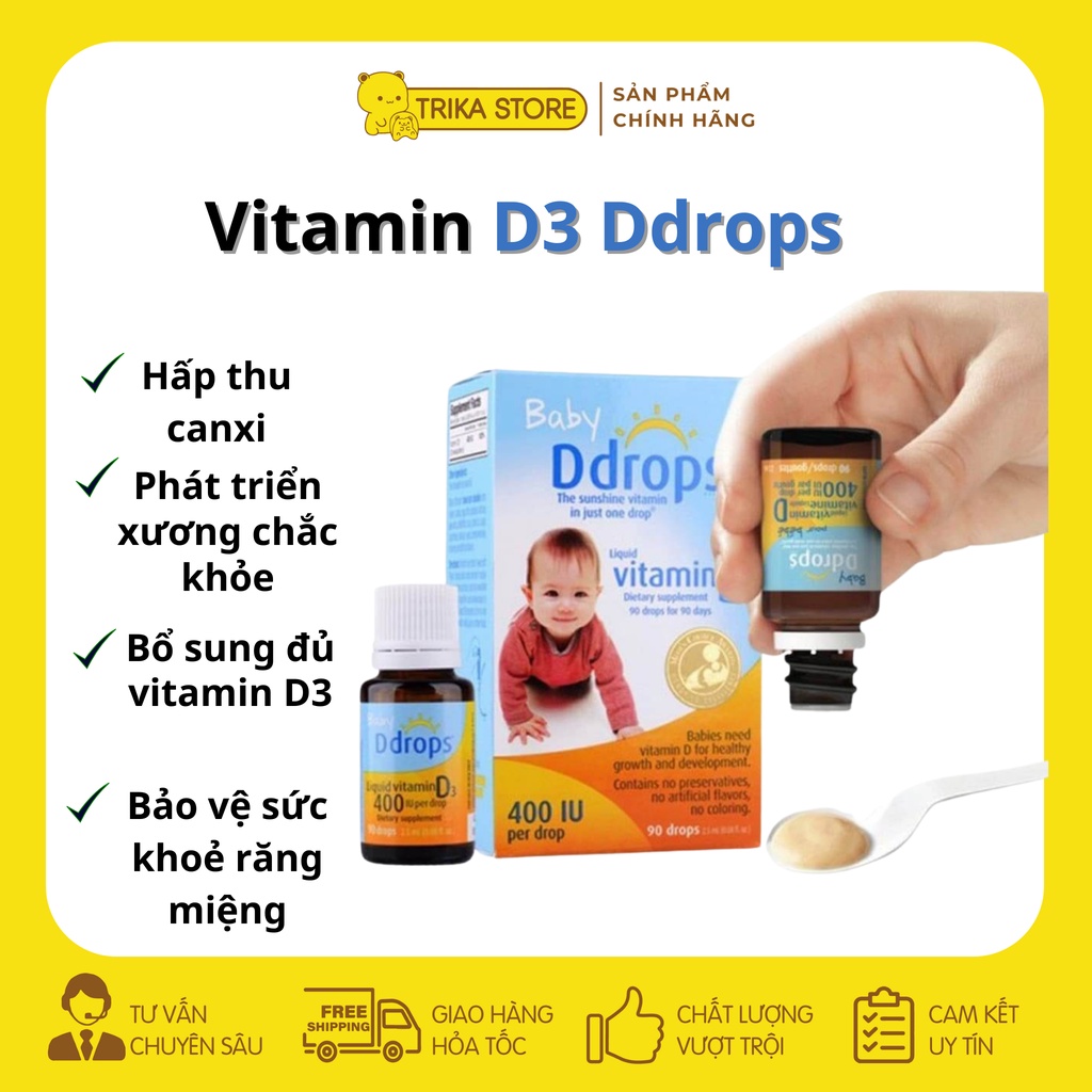 Baby Ddrops Vitamin D3 Ddrop 400IU Canada bổ sung vitamin D thúc đẩy hấp thụ canxi cho trẻ sơ sinh và trẻ nhỏ