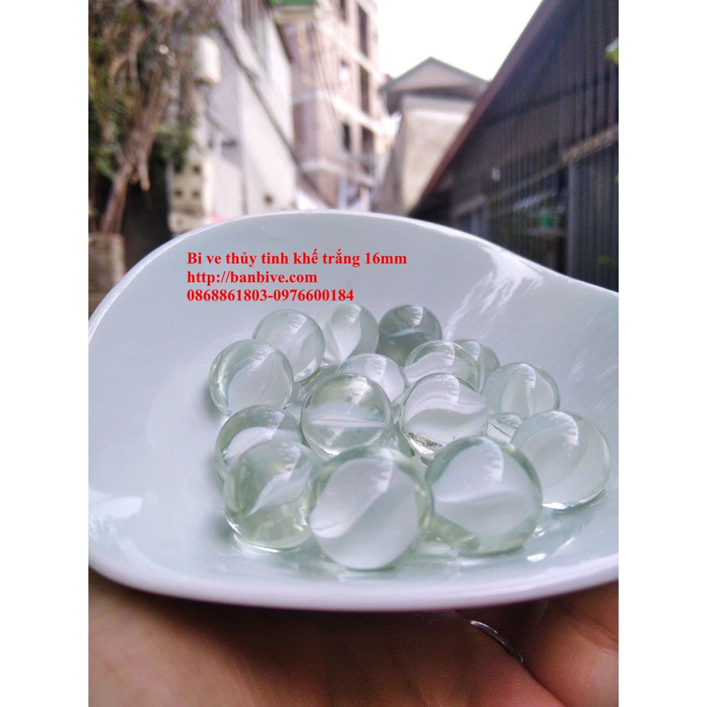Bi ve - bộ viên bi thủy tinh khế trắng đường kính 1.6 cm bộ 20 viên