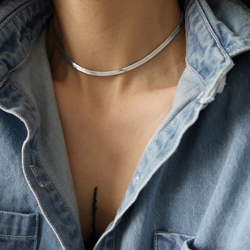 Vòng cổ dây xích mặt hình xương rắn phẳng phong cách gothic thời trang cho cặp đôi