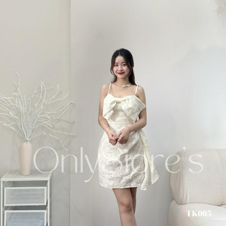 Đầm gấm 2 dây đính nơ phối tà