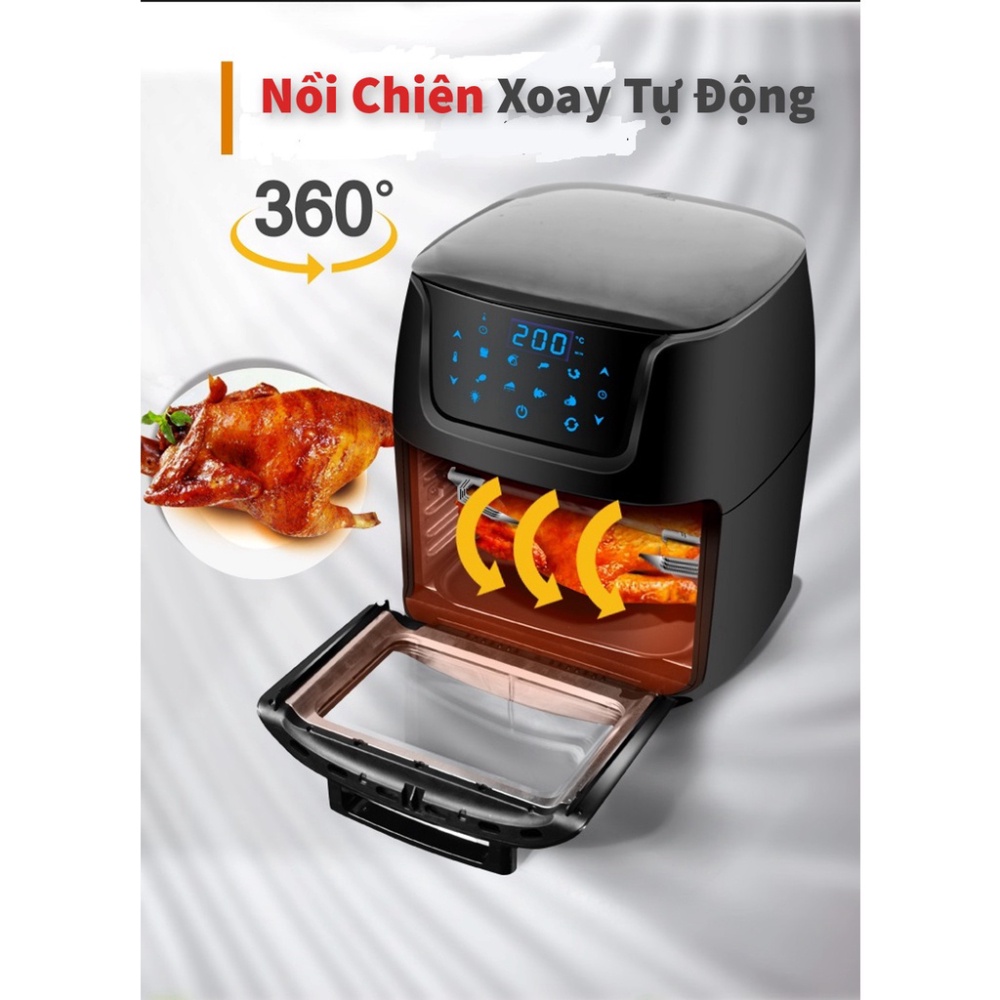 Nồi chiên không dầu xoay tự động, dung tích 12L, công suất 1800W, thiết kế sang trọng