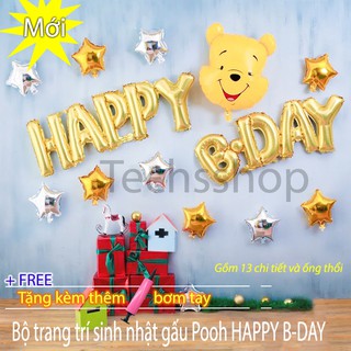 Gói trang trí sinh nhật, thôi nôi, đầy tháng hình gấu pooh vàng - Trang trí happy birthday - phụ kiện trang trí