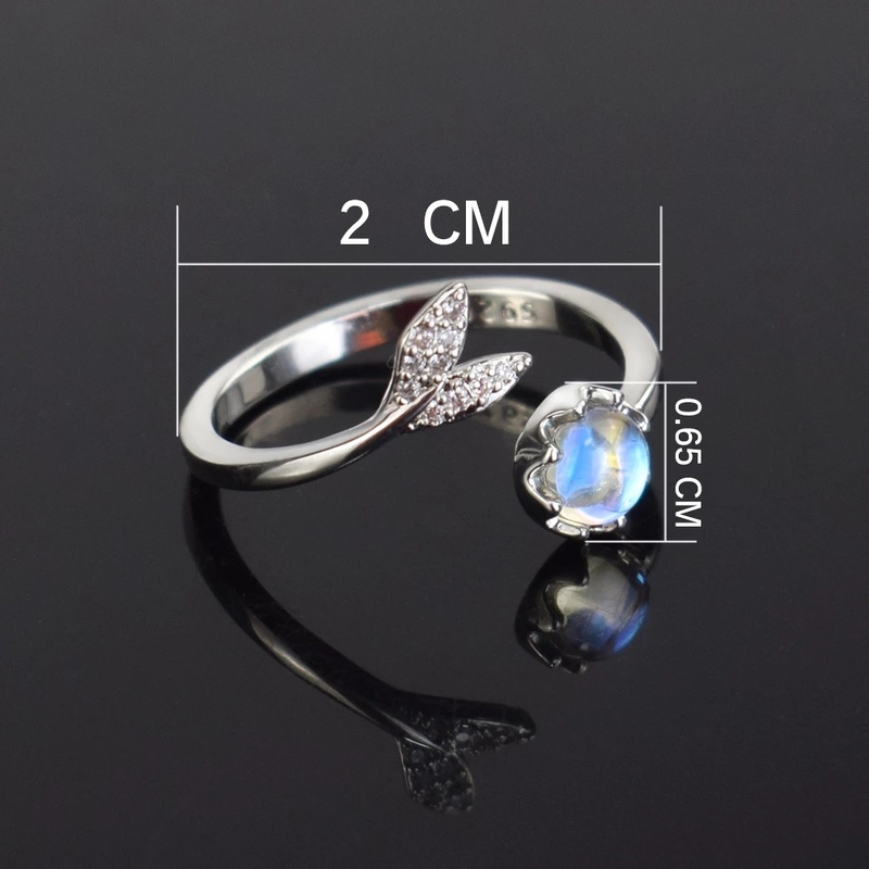 Nhẫn dạng hở điều chỉnh được kiểu đuôi nàng tiên cá đính đá mặt trăng nhân tạo thời trang dành cho cả nam và nữ
