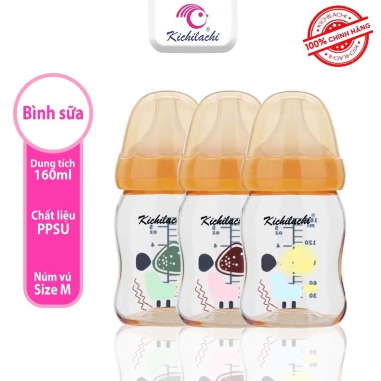 Bình sữa cổ rộng Kichilachi PPSU 160ml/280ml núm ti siêu mềm lý tưởng cho bé tập bú bình