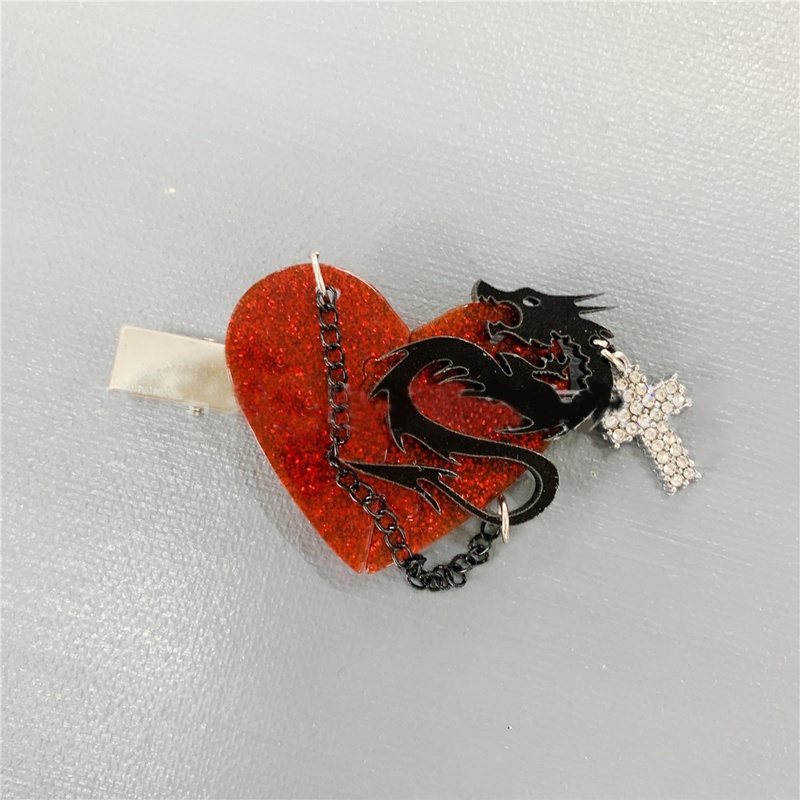 Kẹp Tóc Hình Trái Tim Bằng Acrylic Phong Cách Gothic Punk Hóa Trang Halloween