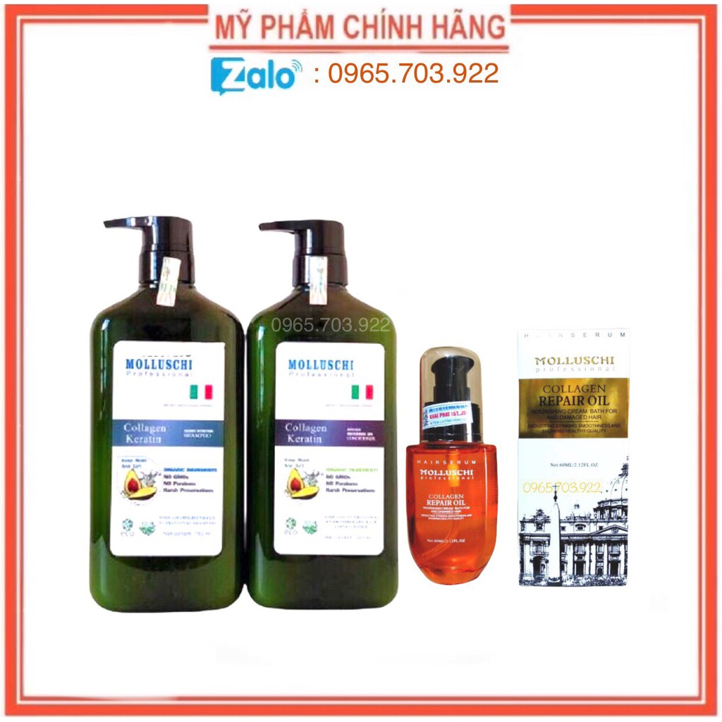 [ MOLLUSCHI Chính Hãng ] Cặp Dầu Gội Dầu Xả + Tinh Dầu Dưỡng Ẩm Phục Hồi Tóc Hư Tổn MOLLUSCHI