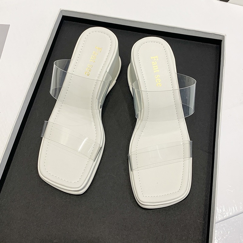 Dép XIELUAIZTA đế xuồng mũi vuông quai trong suốt phong cách Hàn Quốc thời trang cho nữ