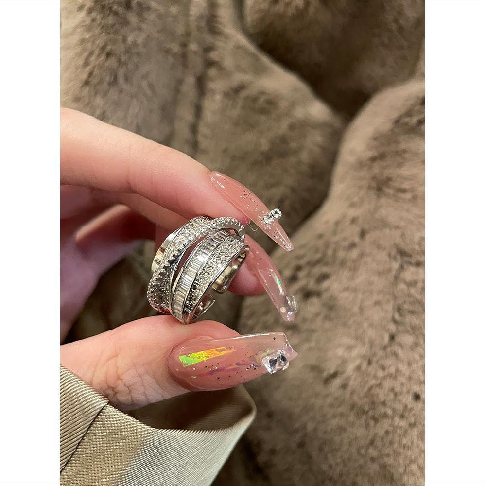Nhẫn Bạc Đính Đá Zircon Sang Trọng Cổ Điển Có Thể Điều Chỉnh Cho Nữ