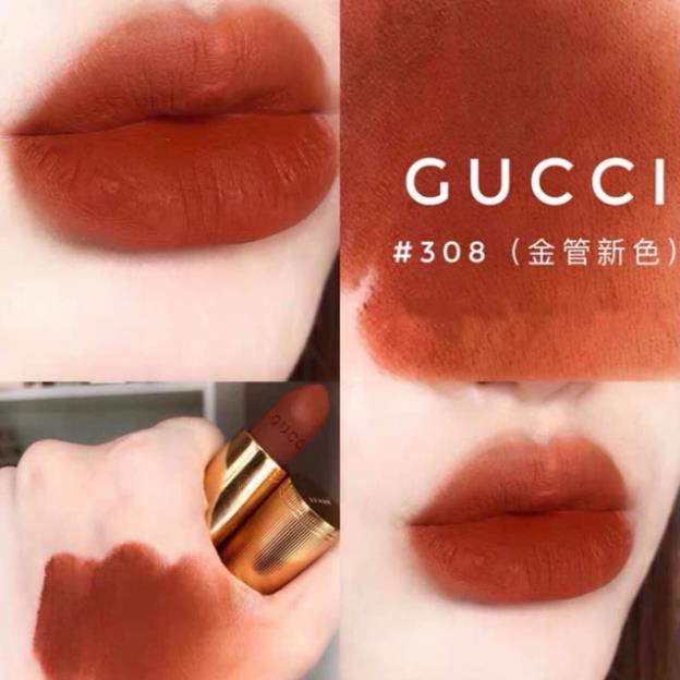 (AUTH) Son Gucci 308 Lucy Dark Orange – Cam Gạch Matte - kiwikiwi