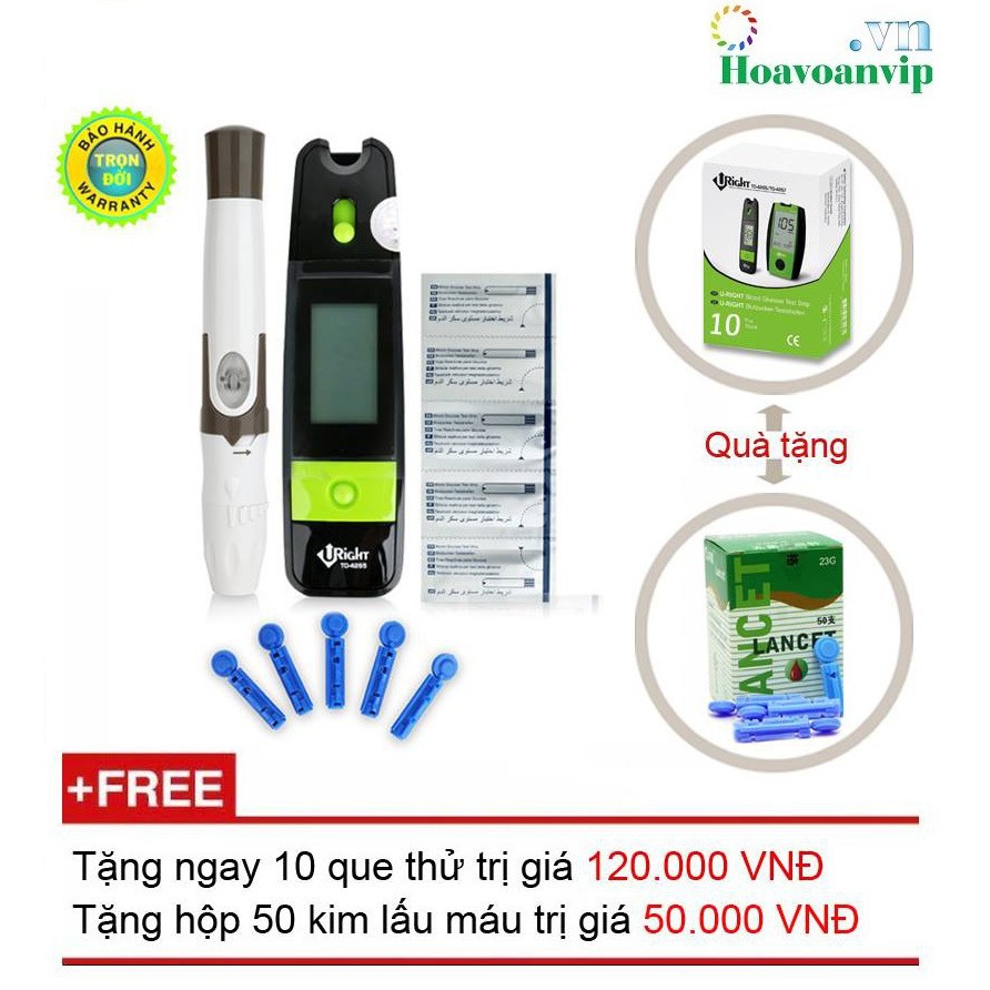 Máy đo đường huyết Uright TD-4265 + Tặng hộp que thử 10 que rời và 10 kim lấy máu