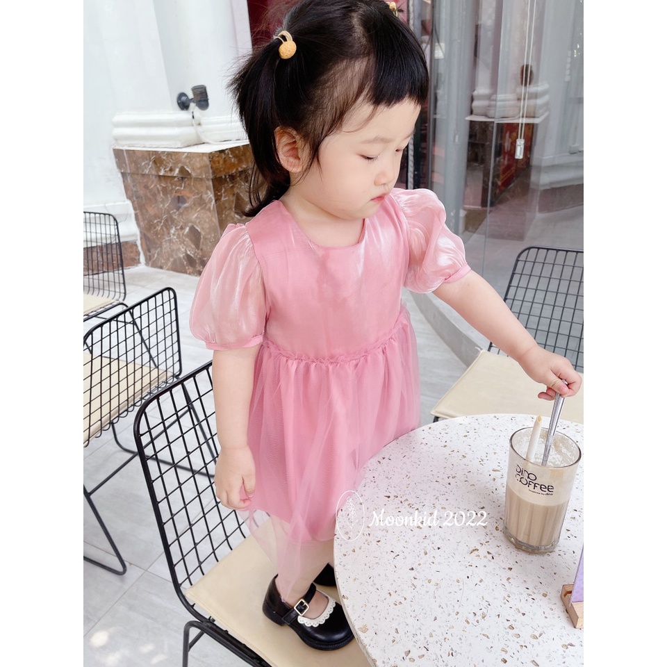 Váy bé gái tay bồng nơ lưng, váy xoè công chúa