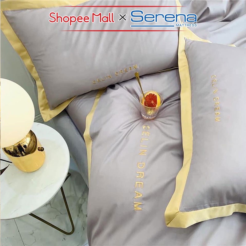 Bộ Chăn Ga Gối Đệm 5 Món Lụa Pháp SERENA Chính Hãng Set Chăn Ra Drap Grap Gối Nệm Đệm Trải Bọc Giường Đẹp Cao Cấp
