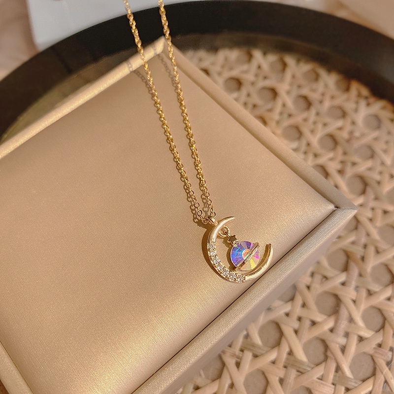 Vòng cổ thép titan thiết kế bầu trời đầy sao đính zircon tinh xảo Hàn Quốc