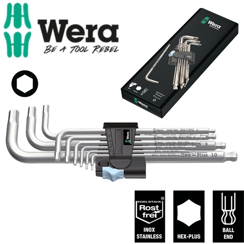 Bộ lục giác thép không gỉ Wera 05073544001 3950/9 Hex-Plus Stainless gồm 9 cái