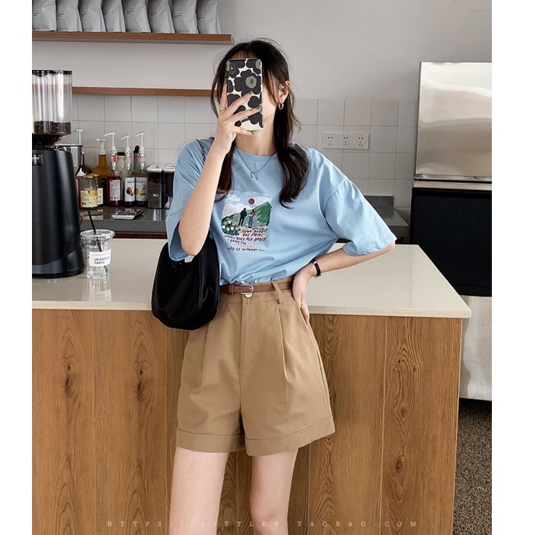 Quần short nữ cạp cao chất kaki, quần đùi nữ năng động kèm belt phong cách Hàn Quốc Okélla